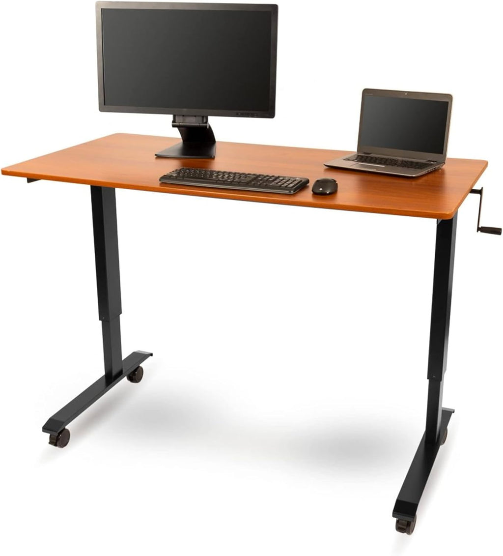 Crank Adjustable Height Rolling Standing Desk, Curved Bamboo Top, 48" Wide N106