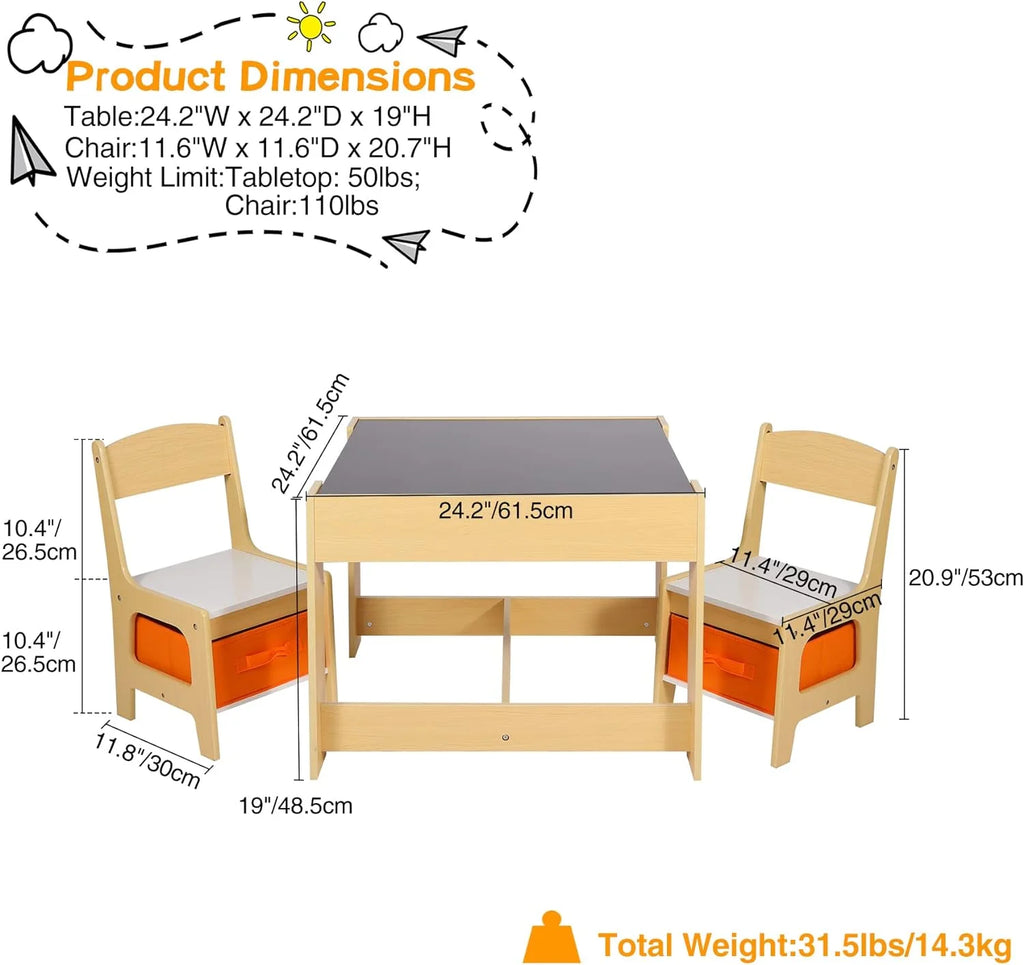 Kids Table and Chair Set with Storage Drawers K4414
