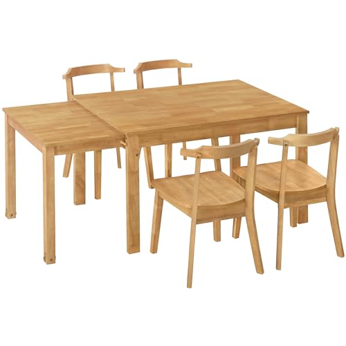 5-Piece Extendable Dining Table Set with 4 Chairs and Pull-out Side Table W2587