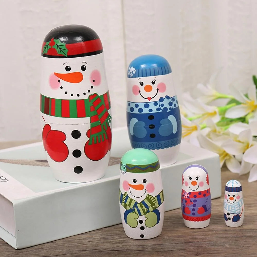 5 Pcs Wooden Handmade Matryoshka Nesting Dolls Stacking Doll Set C591