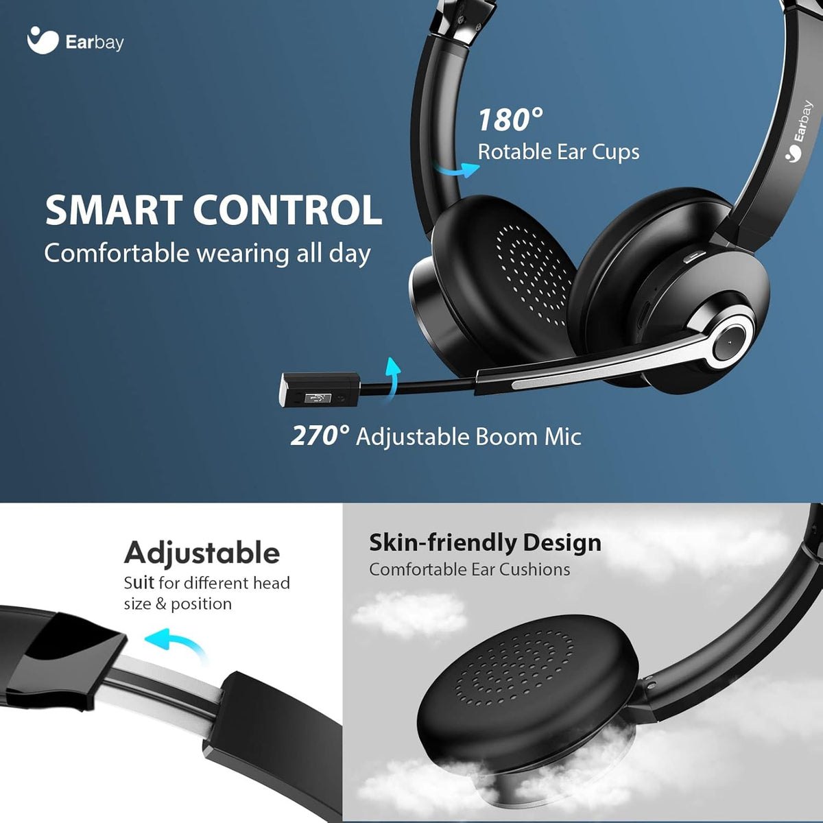 Wireless Bluetooth Headset with Microphone, Noise Cancelling, USB Dongle, On-Ear, Pack of 2 R71831