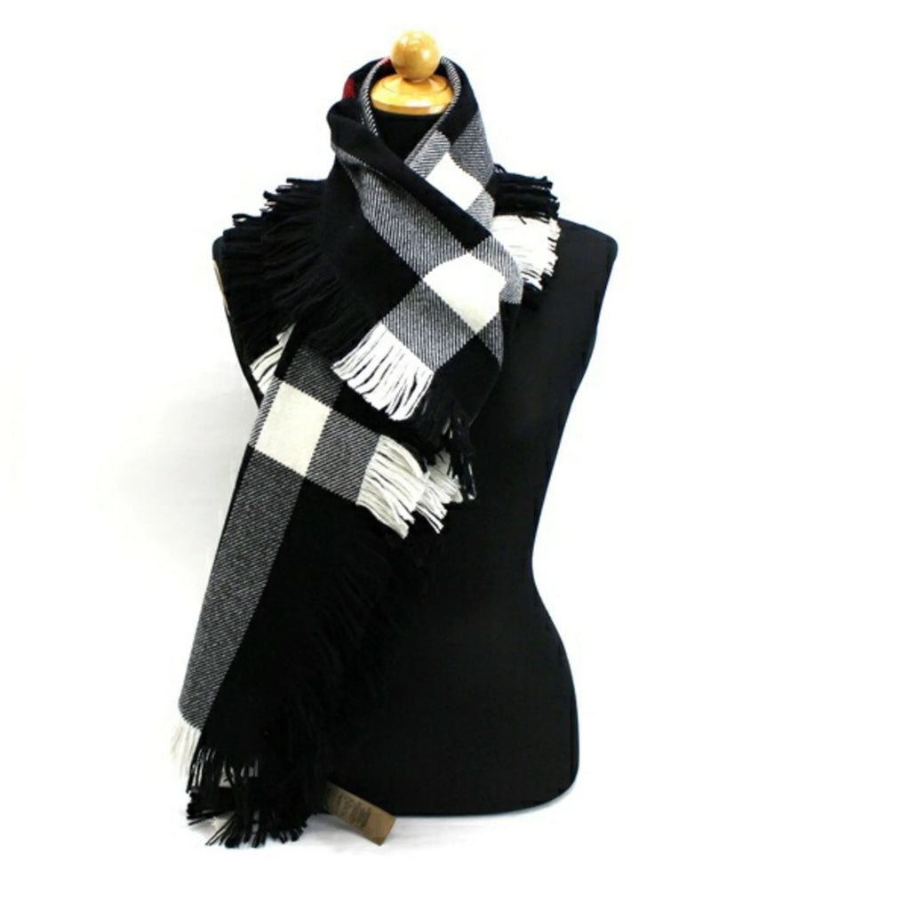 Wool Muffler Mega Plaid White Black Q58691