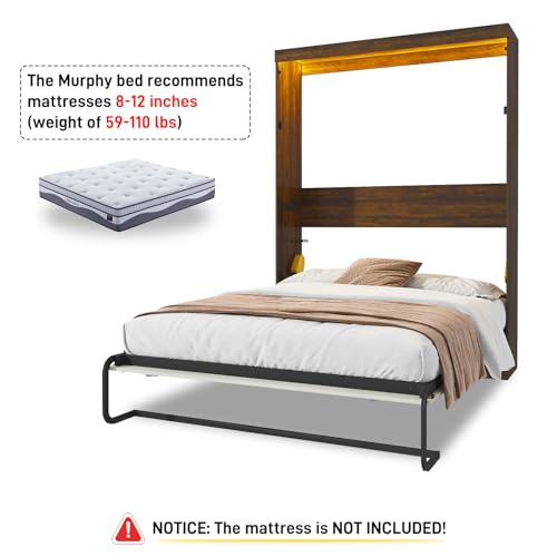 Queen Size Wood Wall Bed with LED Lights T27251