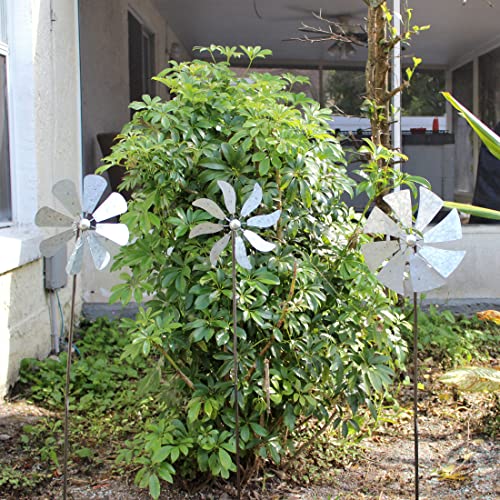Set of 3 Galvanized Grey Wind Spinner Garden Stakes, 41 Inches High H62852