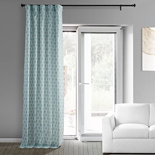 Geometric Printed Cotton Curtains 84 Inches Long (1 Panel) 50W x 84L Honeycomb Aqua T519