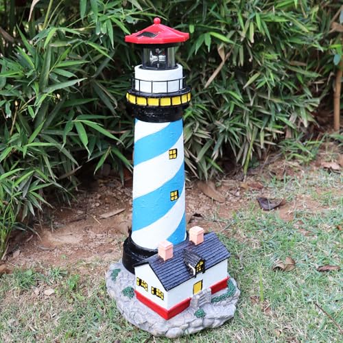 18" Solar Lighthouse with Rotating Beacon, Waterproof Outdoor Garden Decor (Black) X325