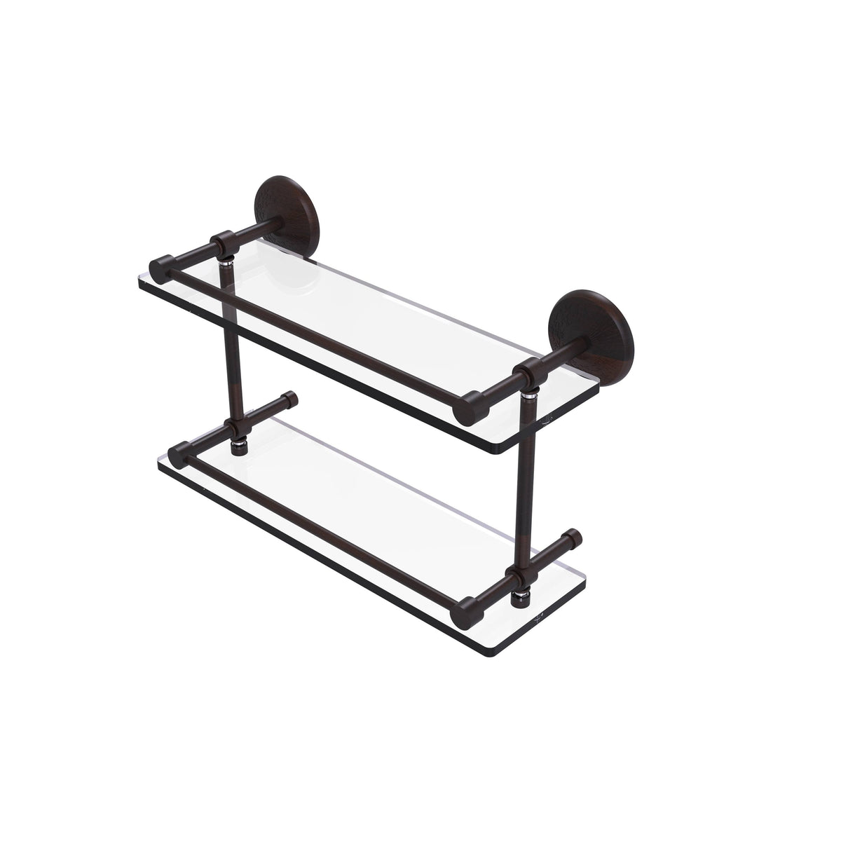 Venetian Bronze 16 inch Double Glass Shelf with Gallery Rail Q6573