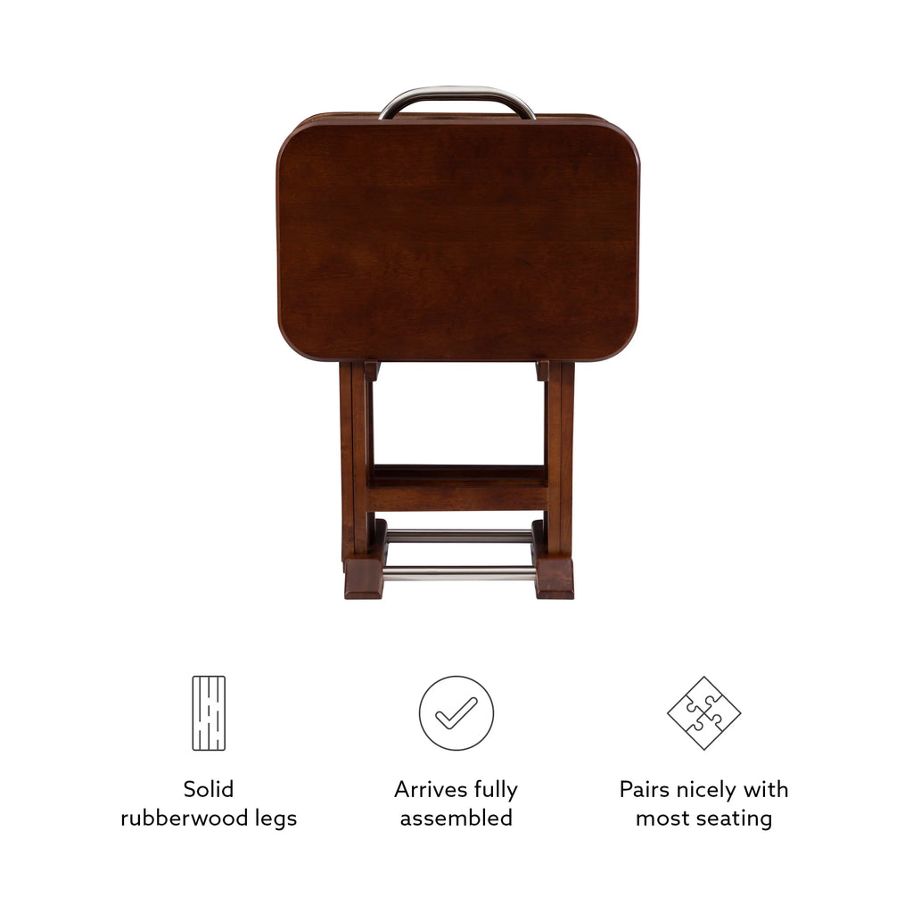 Folding Tray Table Set with Stand, 5 Pieces, Dark Cherry and White H256