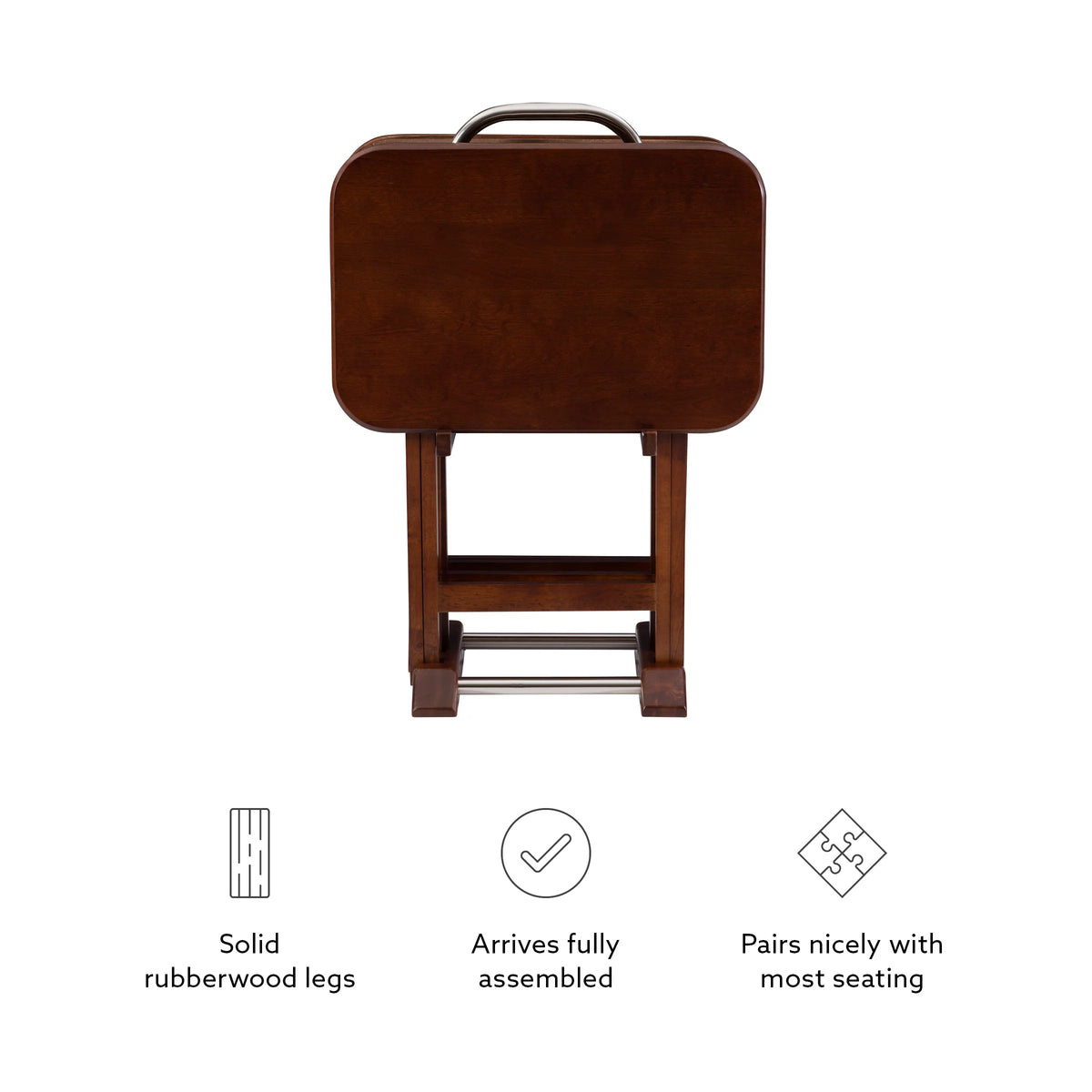 Folding Tray Table Set with Stand, 5 Pieces, Dark Cherry and White H256