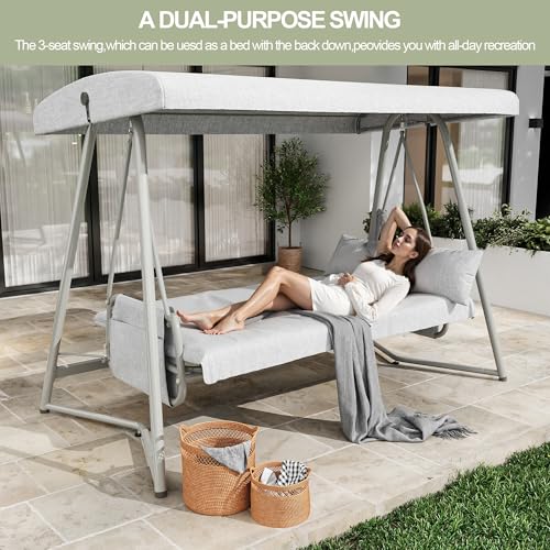 Oversized Outdoor Porch Swing with Adjustable Backrest Canopy I72621
