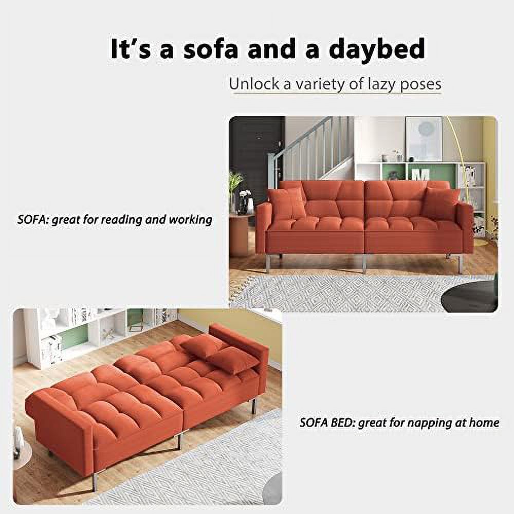 Modern Linen Convertible Futon Sofa Bed 2-in-1 Sleeper Sofa with 2 Pillows N330846