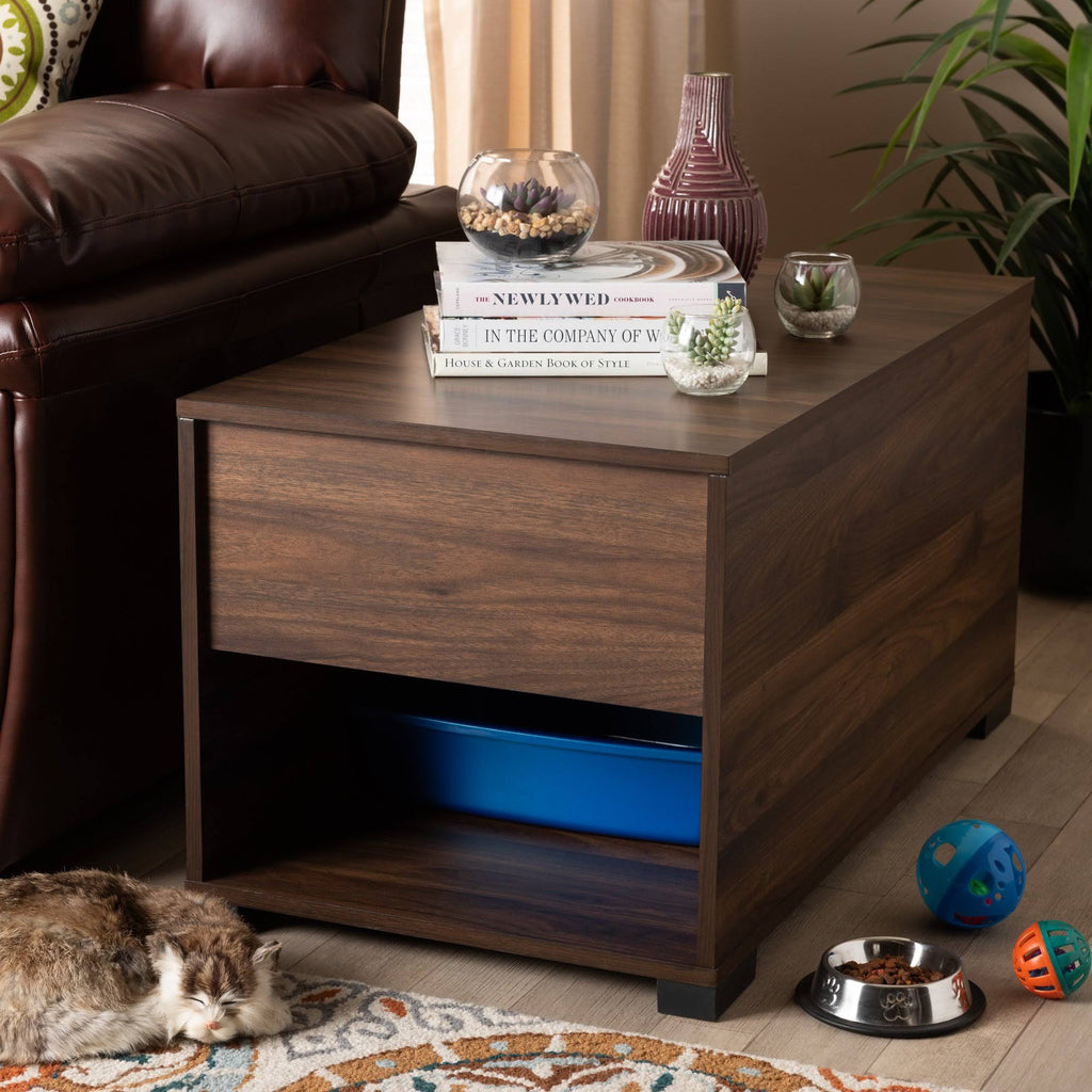 Walnut Brown Finished Cat Litter Box Cover House D8611