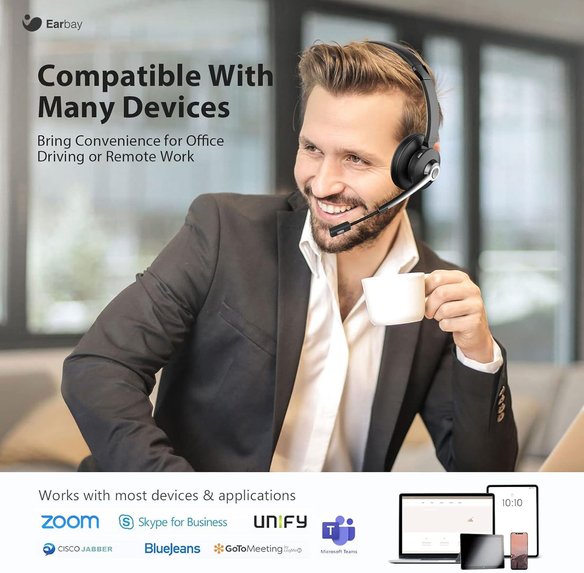 Wireless Bluetooth Headset with Microphone, Noise Cancelling, USB Dongle, On-Ear, Pack of 2 R71831