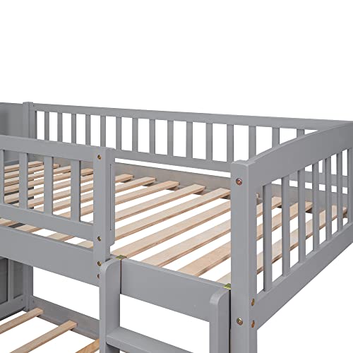Twin Size Wood Loft Bed with Slide and Storage Shelves Q270053