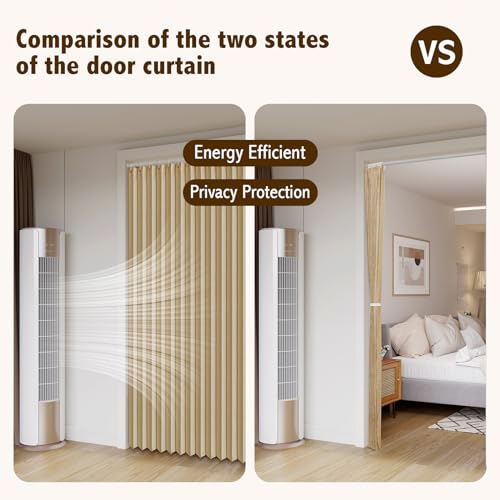 Magnetic Pleated Folding Door Curtain (Brown, 42" W x 78" L) with Rod A5700
