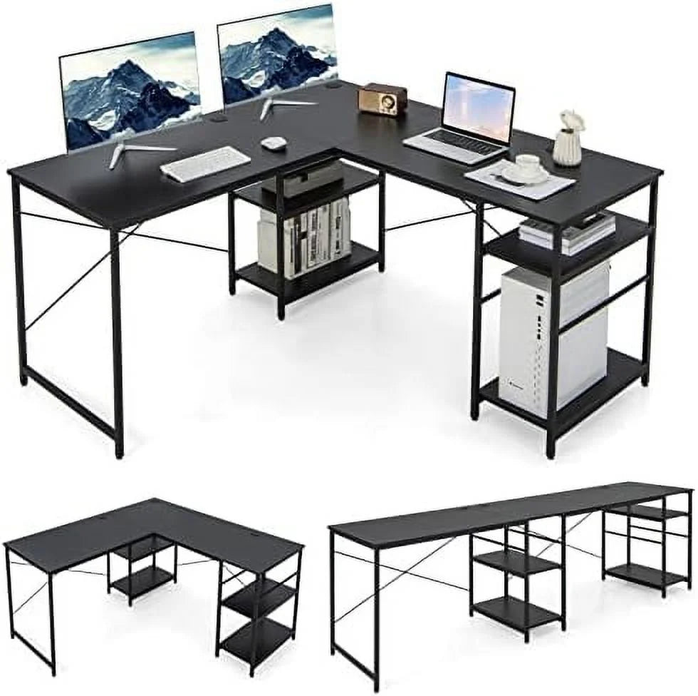L-Shaped Convertible Computer Desk with 4-Tier Shelves W88728
