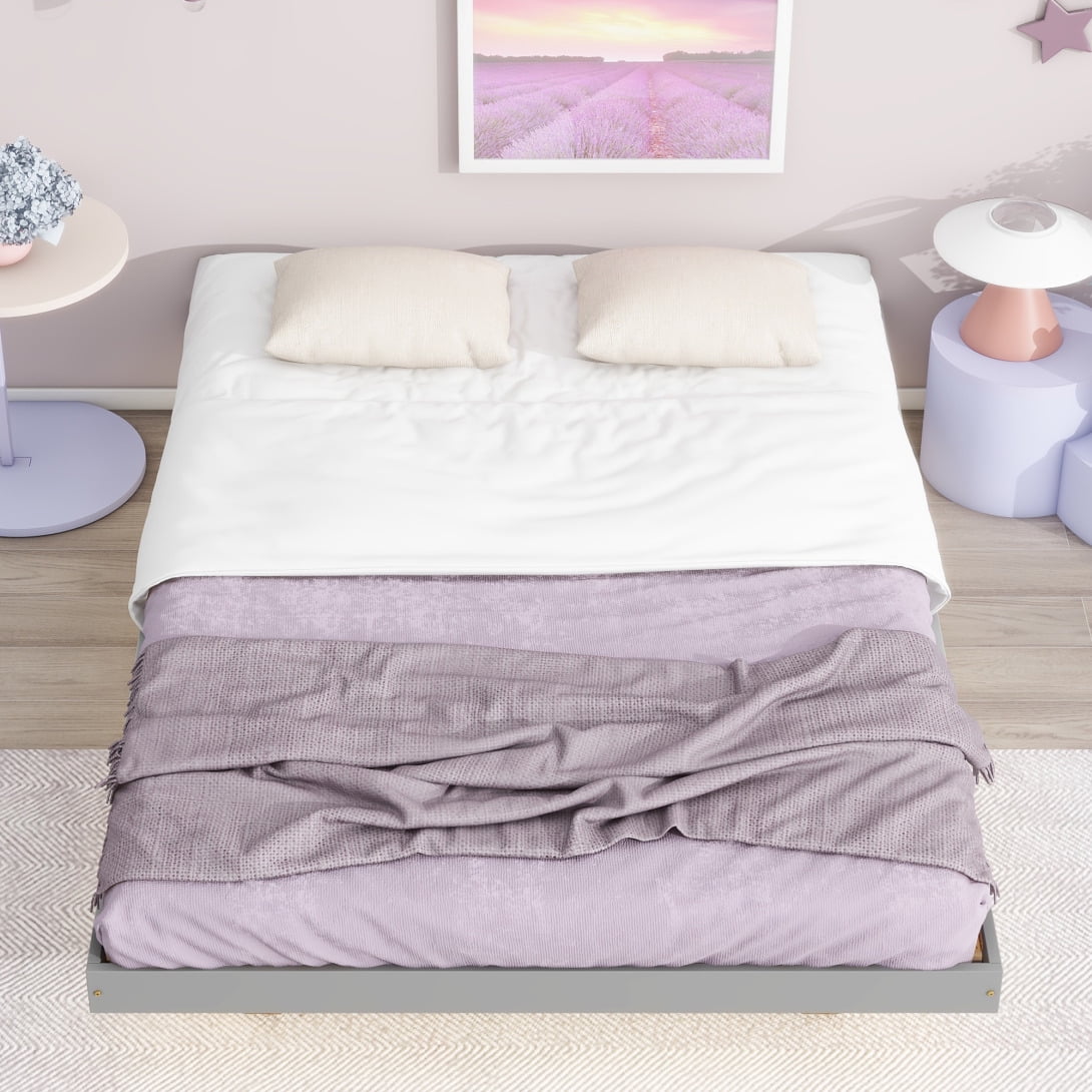 Full Size Grey Pinewood Floating Platform Bed with LED Lights B271303