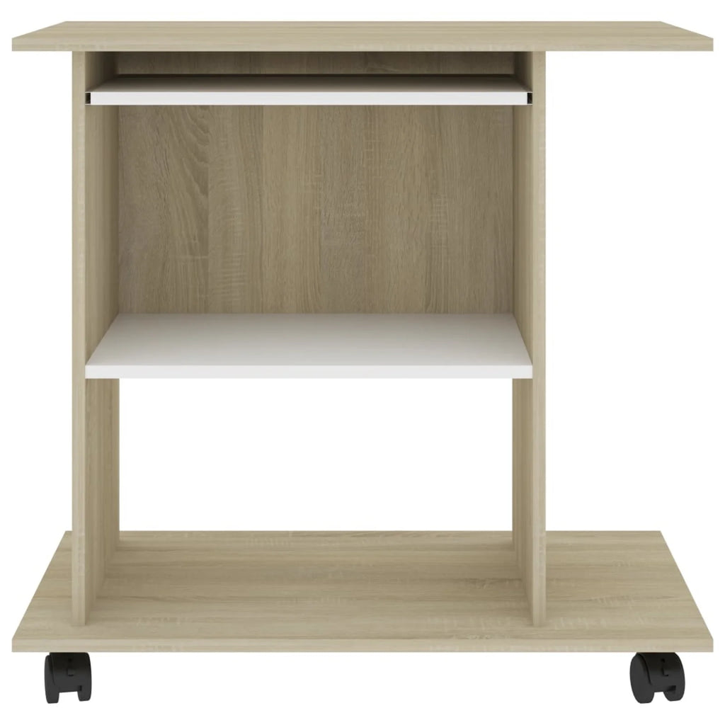 White and Sonoma Oak Computer Desk with Keyboard Tray B6755