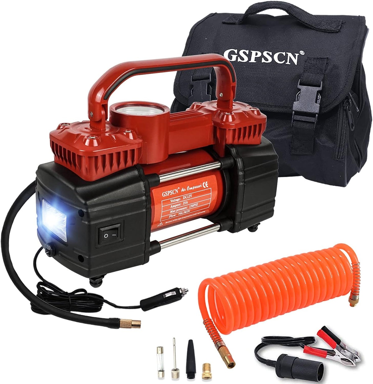 Dual Cylinder 12V Portable Tire Inflator 150PSI with LED Light, Pack of 2 F332991