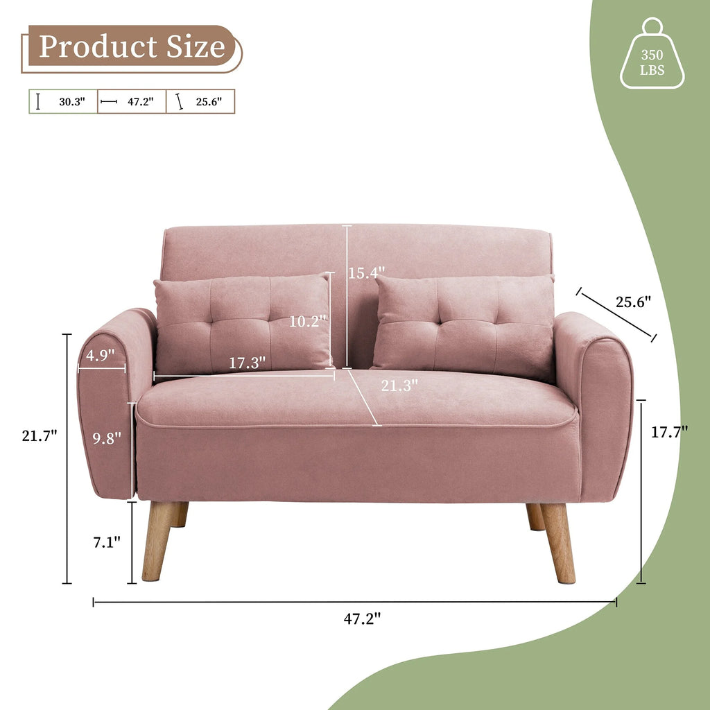 47" Small Modern Pink Loveseat Sofa O9867