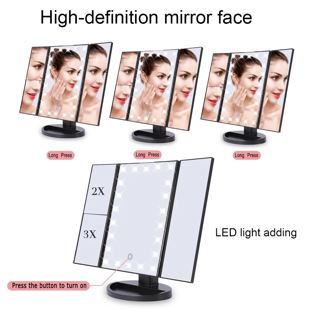 Trifold Lighted Makeup Vanity Mirror with 2X/3X Magnification X223025