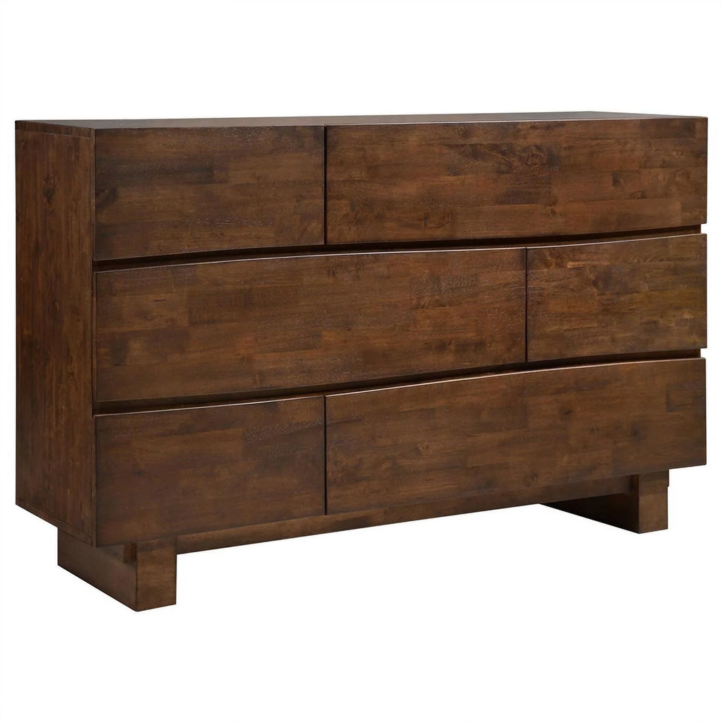 6 Drawer Modern Wood Rectangular Dresser in Dark Brown W9014