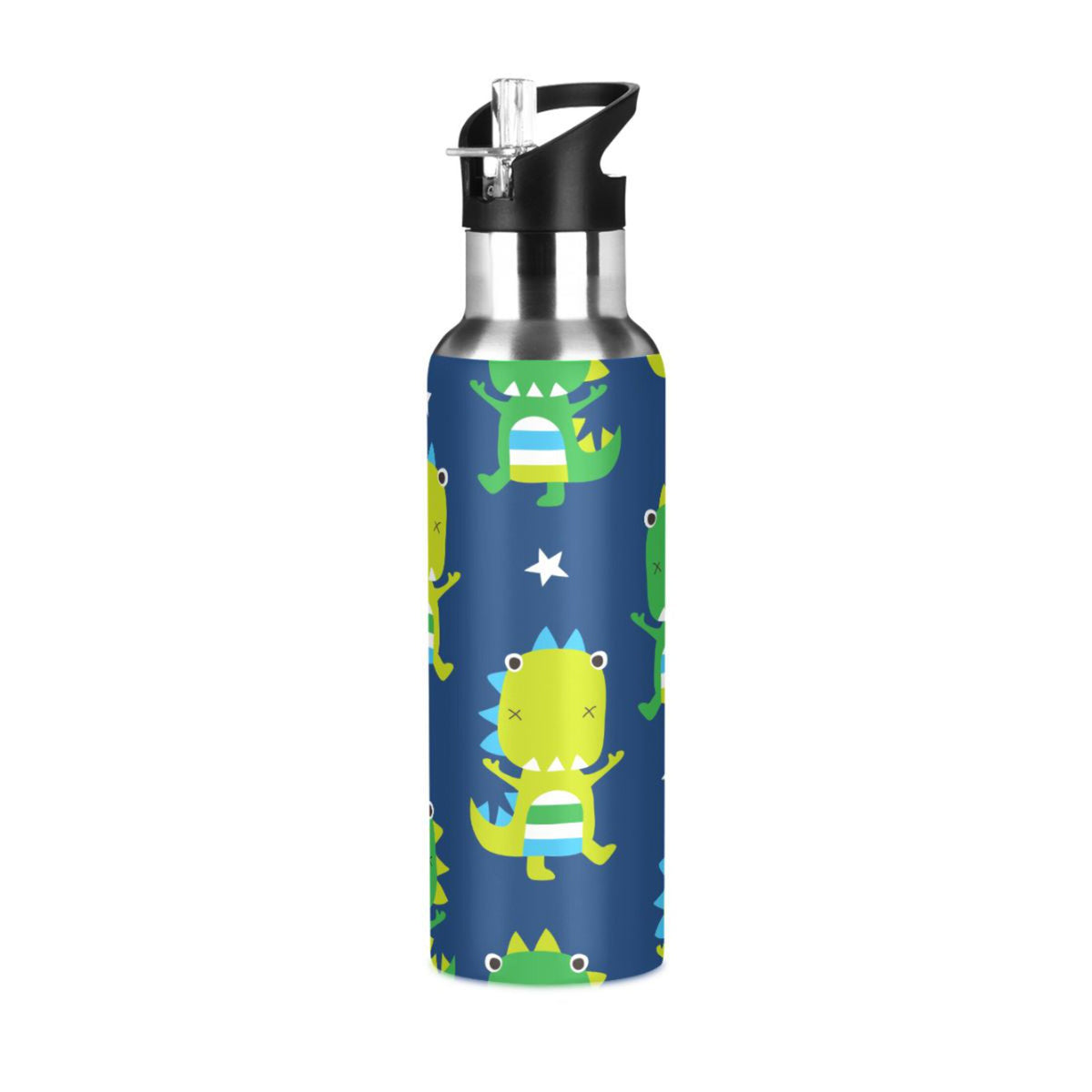 Green Dinosaur Blue Stainless Steel Insulated Water Bottle with Straw Lid V591