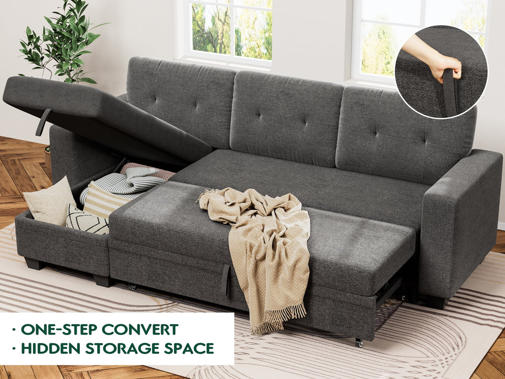78.3'' W Convertible L-Shape Sofa with Storage Chaise and Pull-out Sofa Bed, Gray C503384