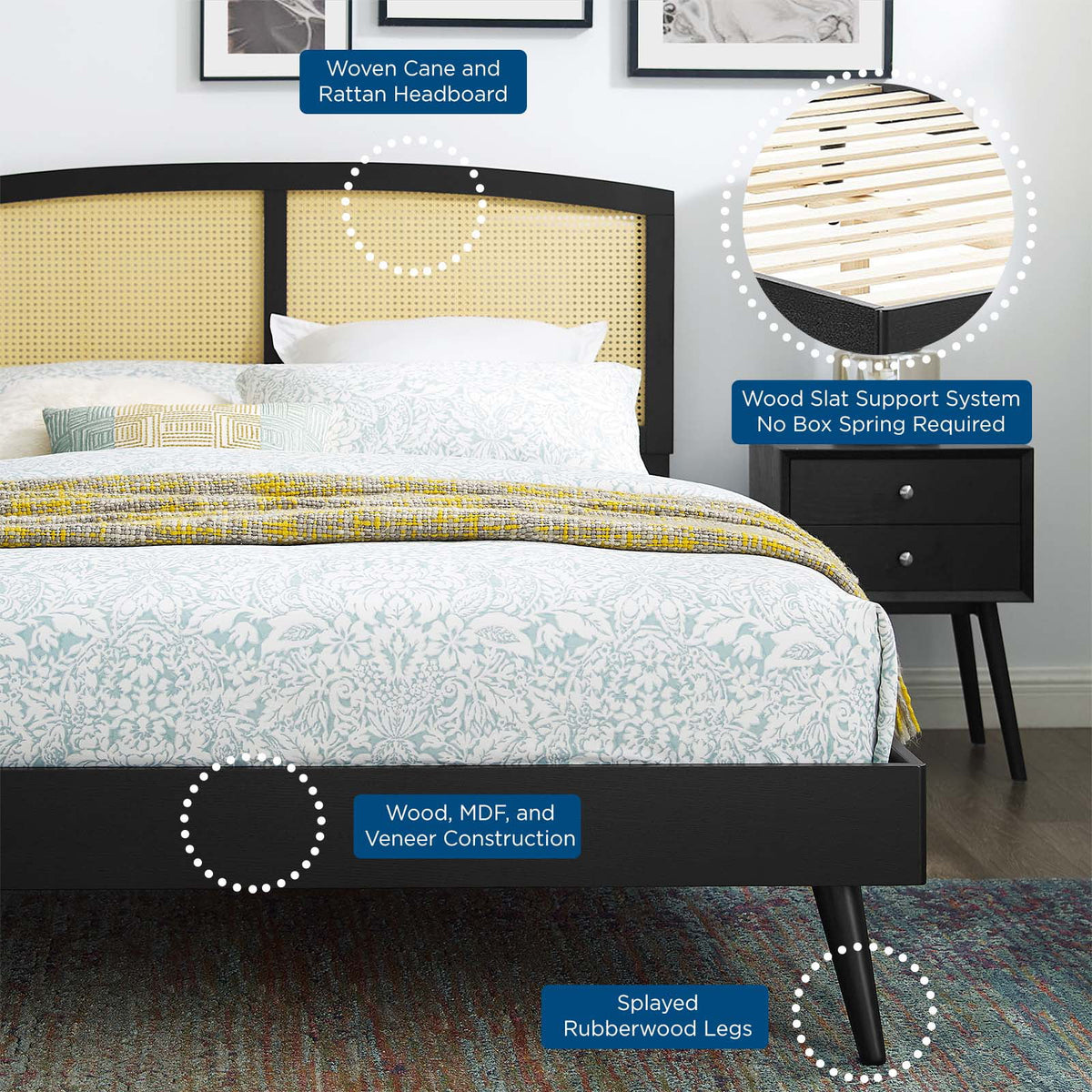 Black Wood Full Size Platform Bed Frame D523039