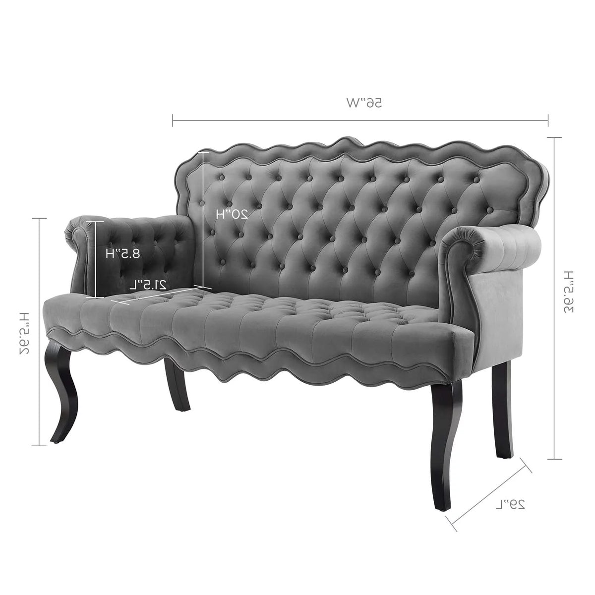 Grey Velvet Loveseat Sofa O3536