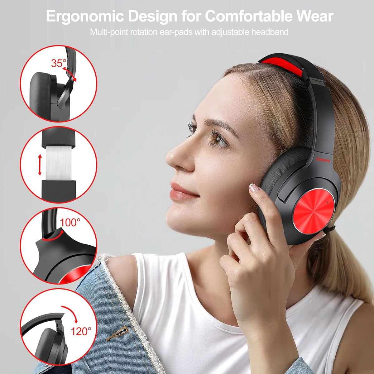 Hybrid Active Noise Cancelling Over Ear Bluetooth Headphones, 100H Playtime T136724