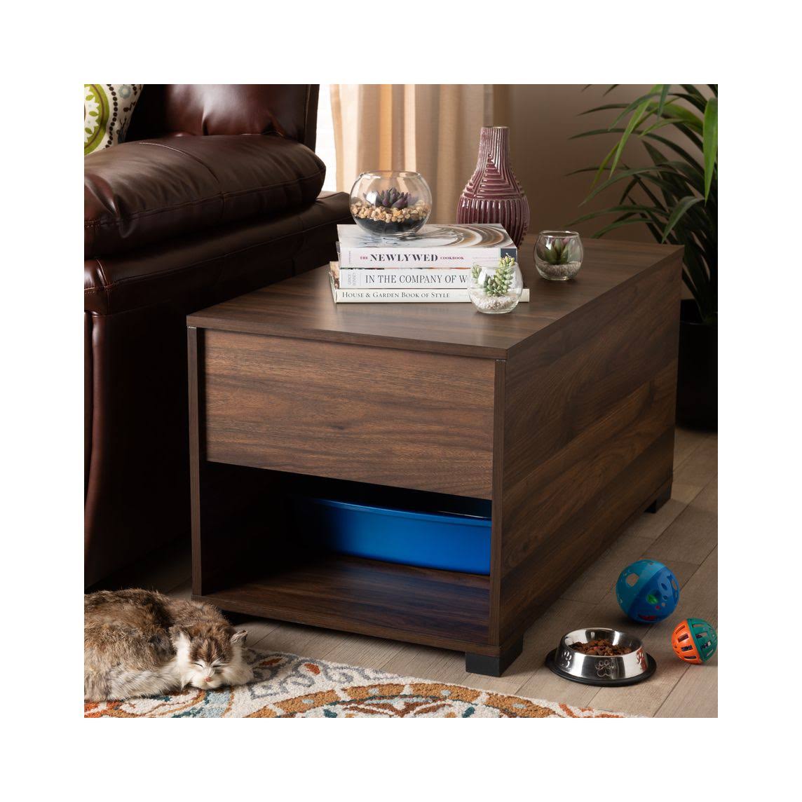 Walnut Brown Finished Cat Litter Box Cover House D8611
