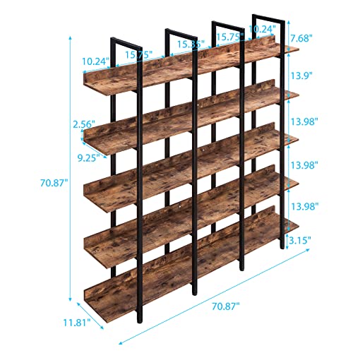 Black Triple Wide 5 Tiers Industrial Bookshelf with Metal Frame Y1466