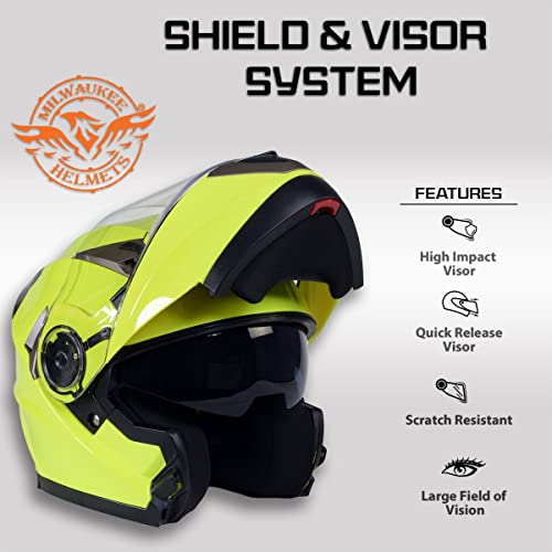 Neon Yellow Motorcycle Modular Helmet with Drop Down Visor S798