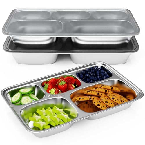 Stainless Steel Bento Box 3 Pack 5 Compartments with Lids Y16121