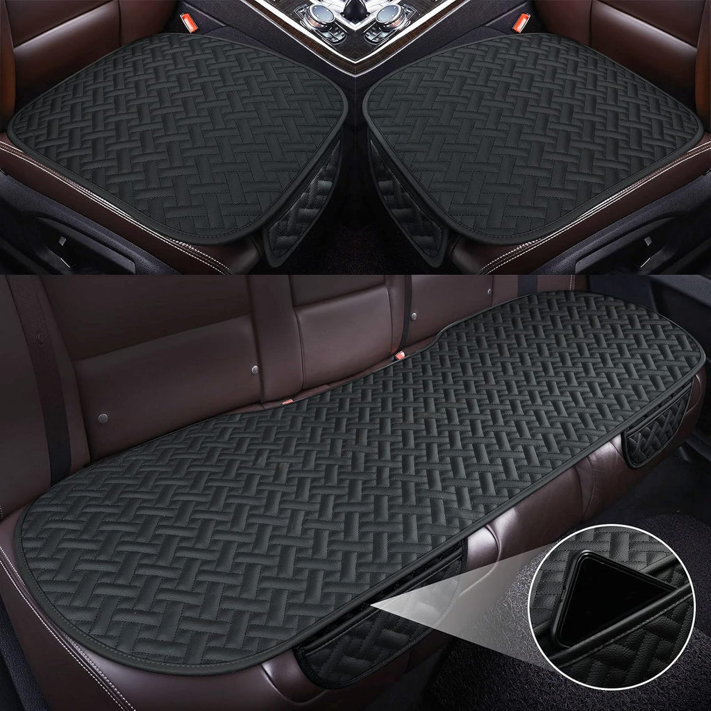 Beige Pack of 2 Leather Car Seat Bottom Covers with Pocket V798