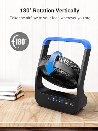 Battery Operated Portable Desk Fan with Timer, 3 Speeds, Blue H182