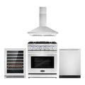 30 Gas Range, Wall Mount Range Hood, Dishwasher and Wine Cooler V62123
