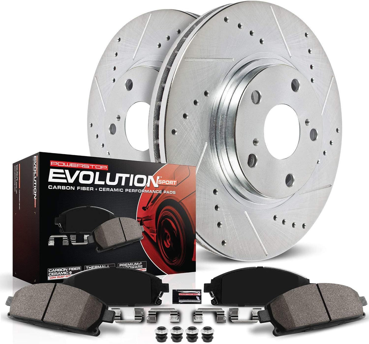 Front Z23 Carbon Fiber Brake Pads with Drilled & Slotted Brake Rotors Kit B9036