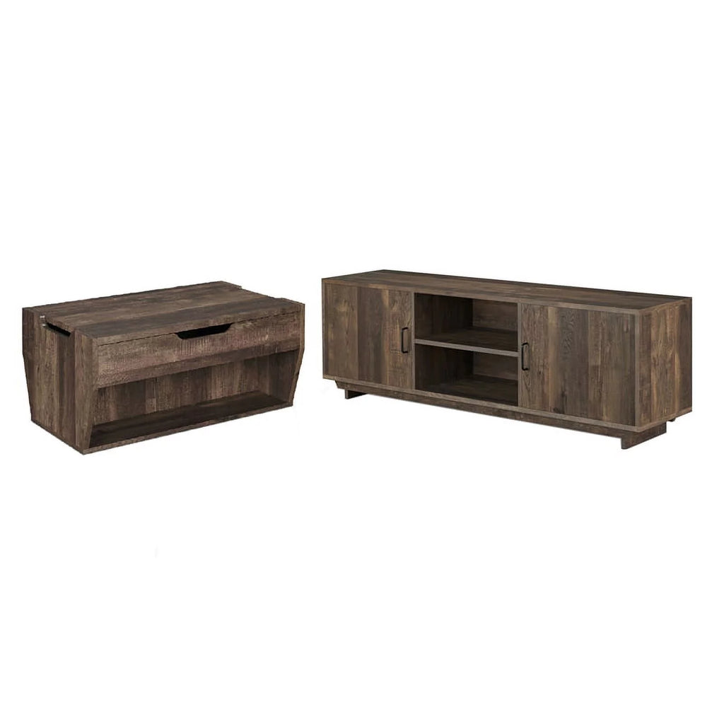 Oak Wood Storage Coffee Table and TV Stand Set I258243