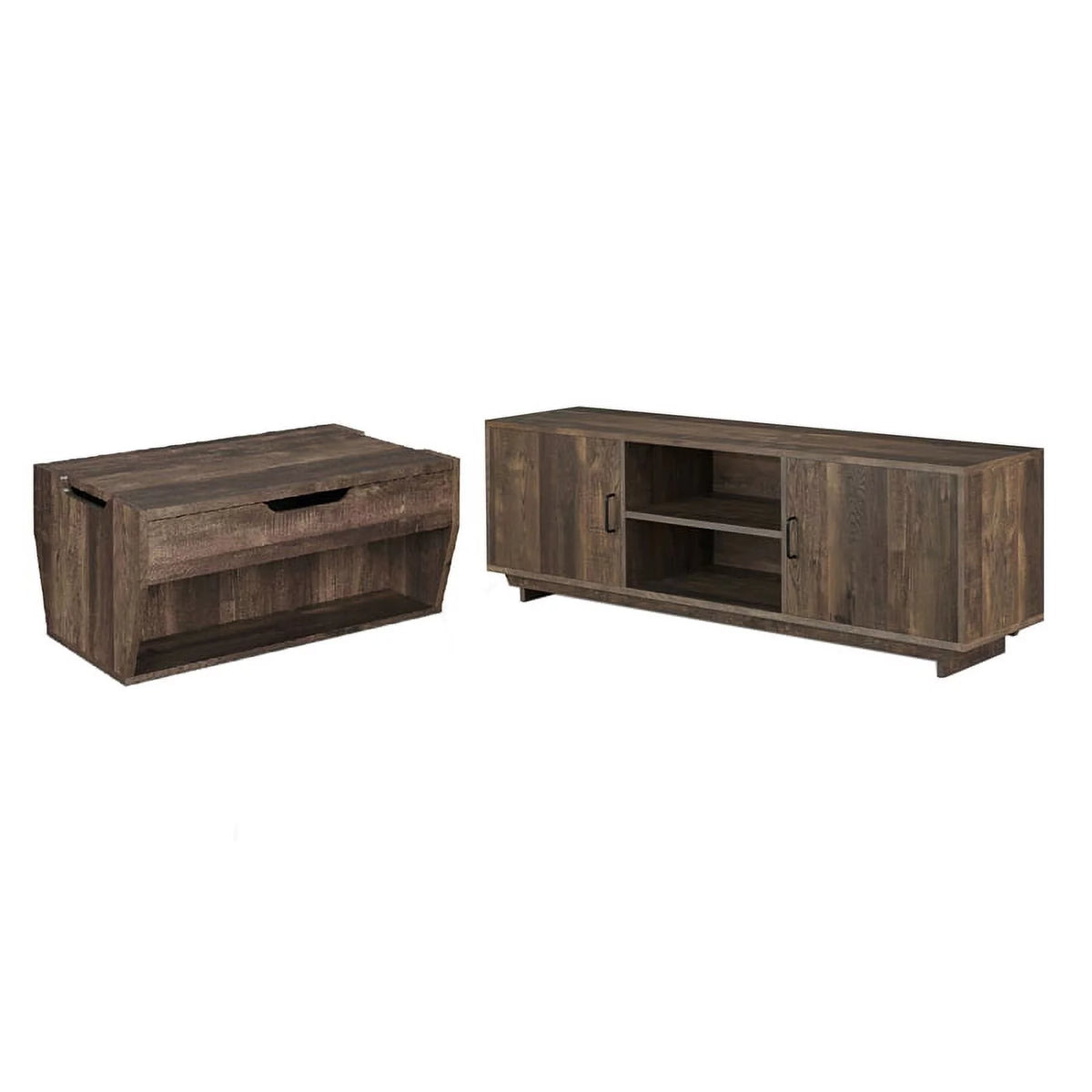 Oak Wood Storage Coffee Table and TV Stand Set I258243
