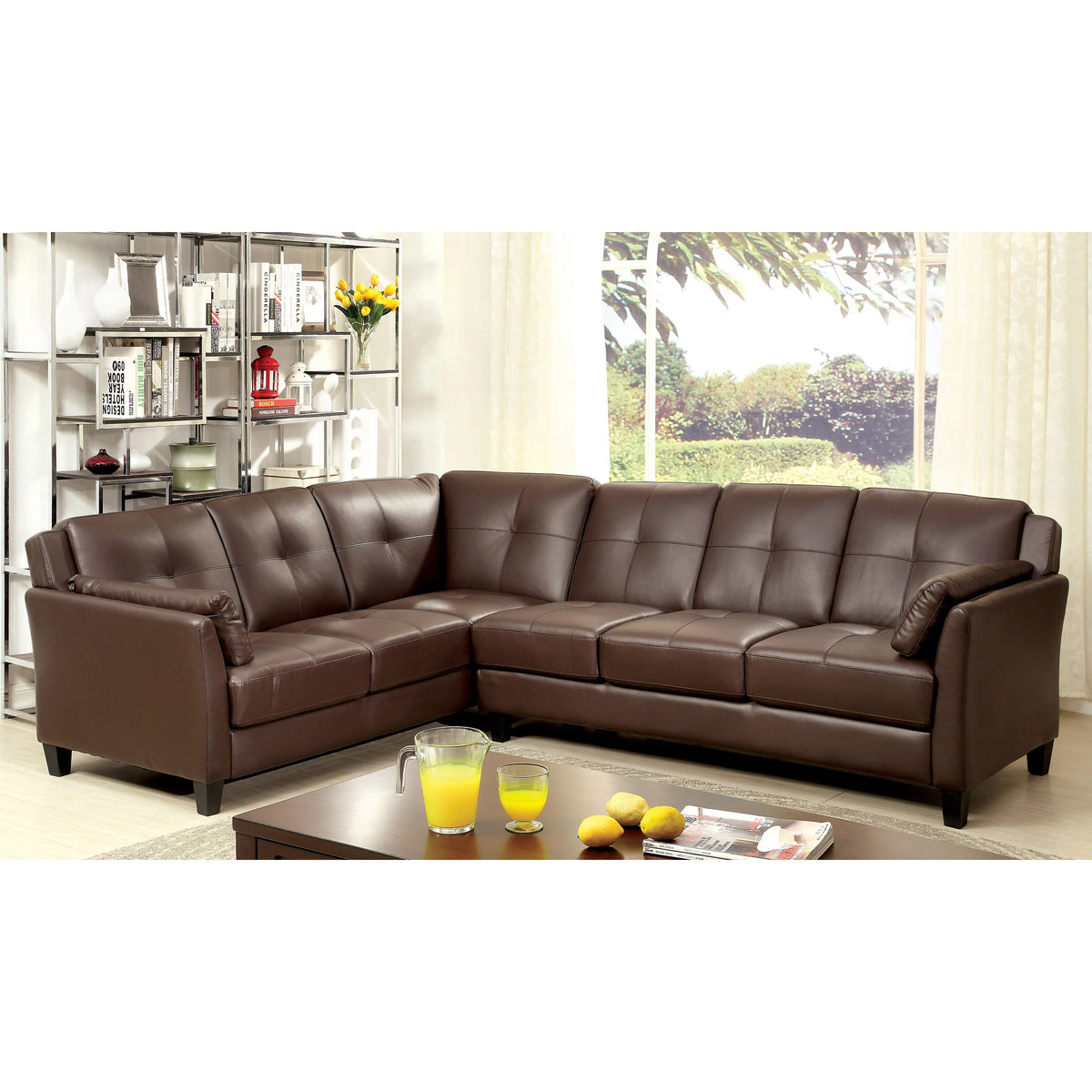 Brown Faux Leather L-Shaped Sectional Sofa M84160