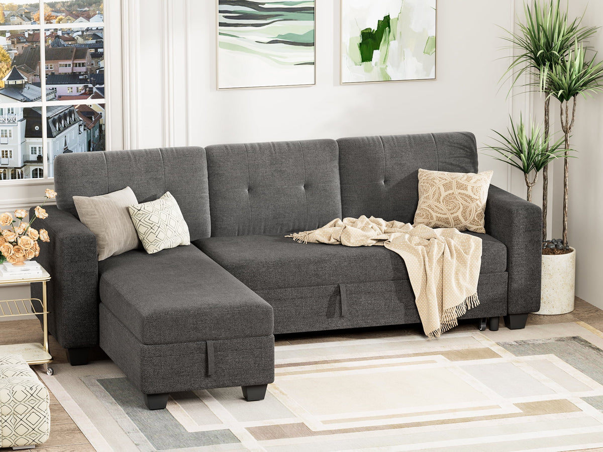 78.3'' W Convertible L-Shape Sofa with Storage Chaise and Pull-out Sofa Bed, Gray C503384