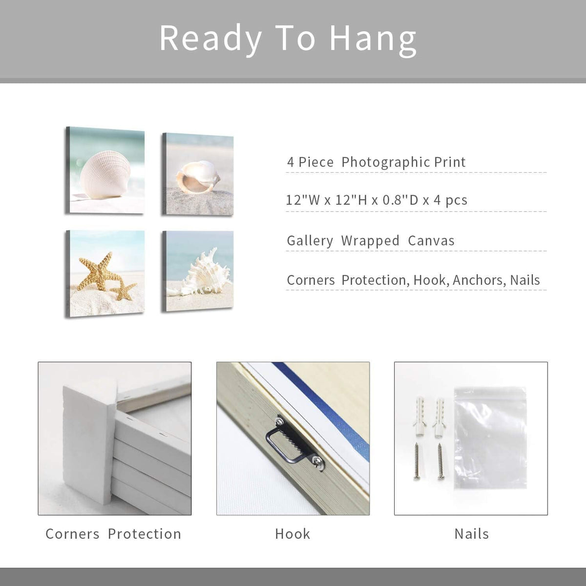 Canvas Wall Art 12W x 12H 4 PCS E5669