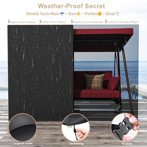 Oversized Outdoor Porch Swing with Adjustable Backrest Canopy I72621