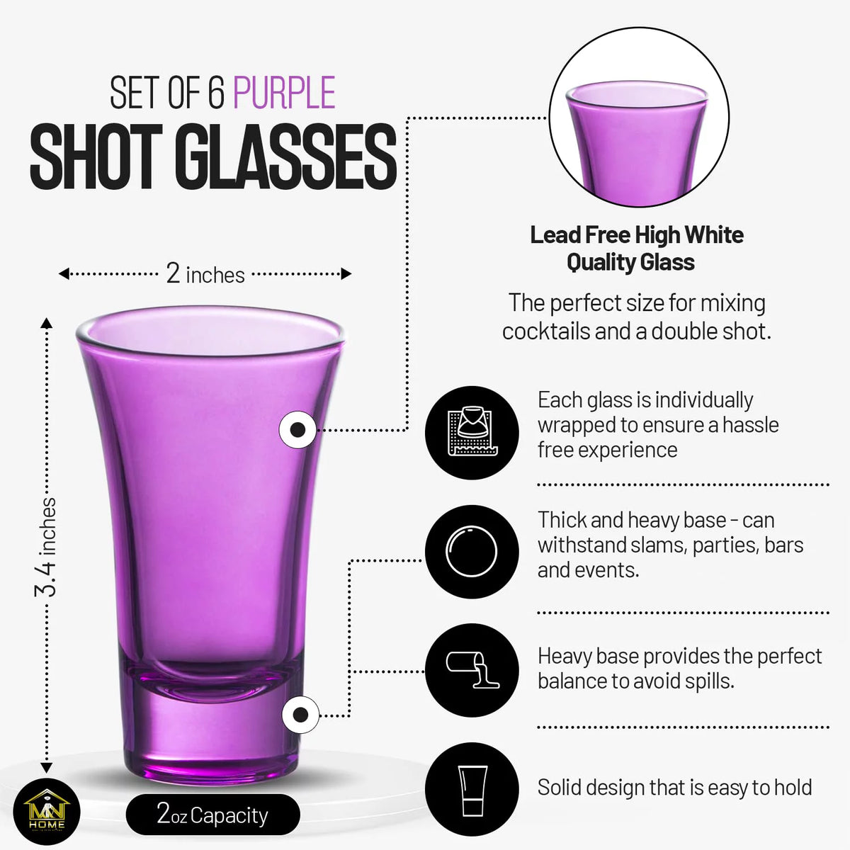 Purple 2 Oz Set of 6 Colored Shot Glasses B18270