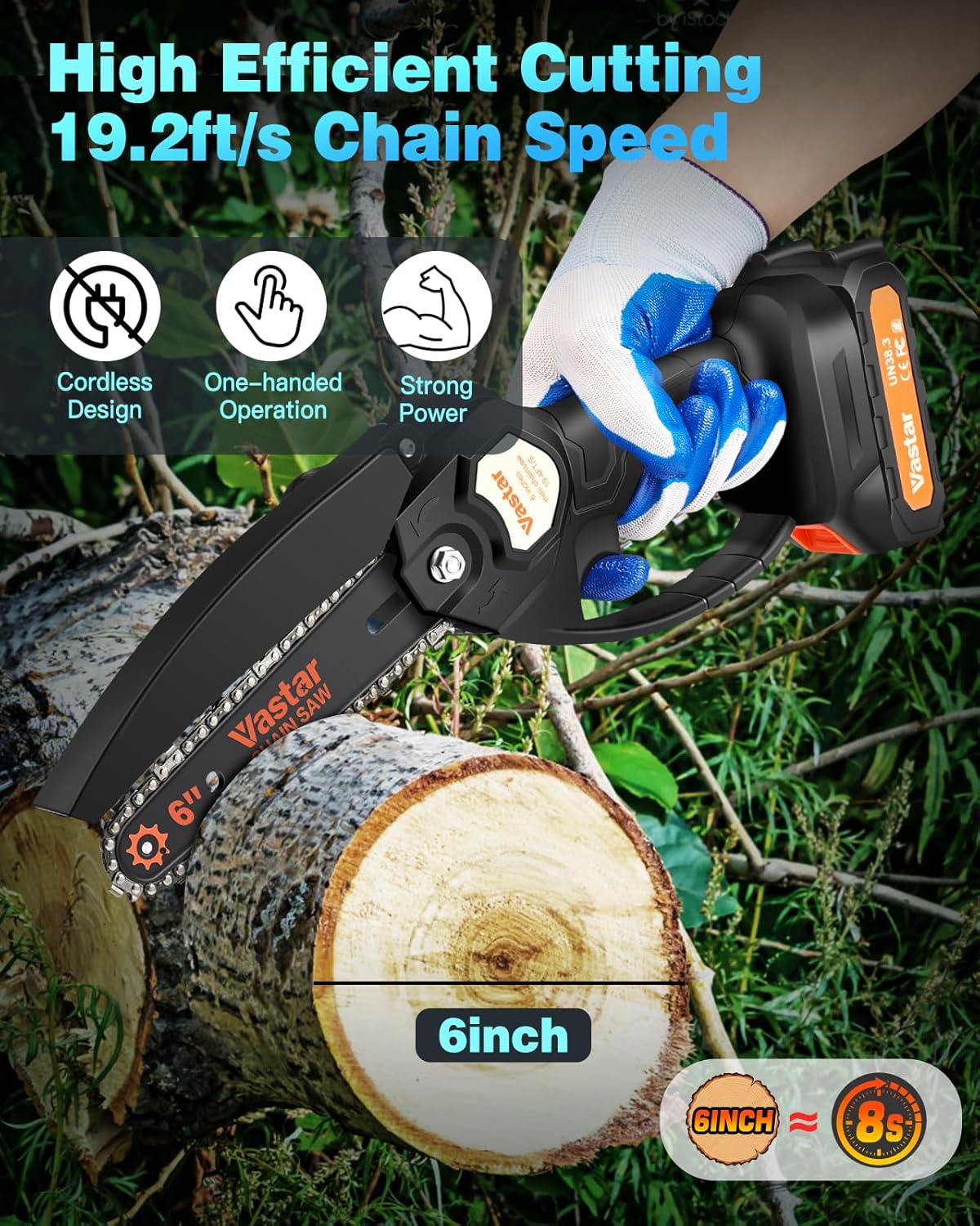 6inch Cordless Electric Chainsaw with 2 Batteries F611409