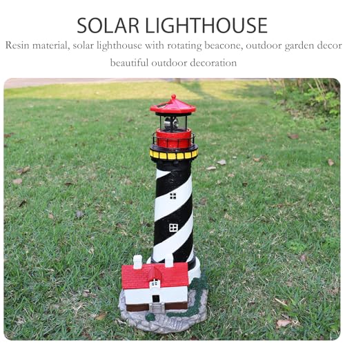18" Solar Lighthouse with Rotating Beacon, Waterproof Outdoor Garden Decor (Black) X325