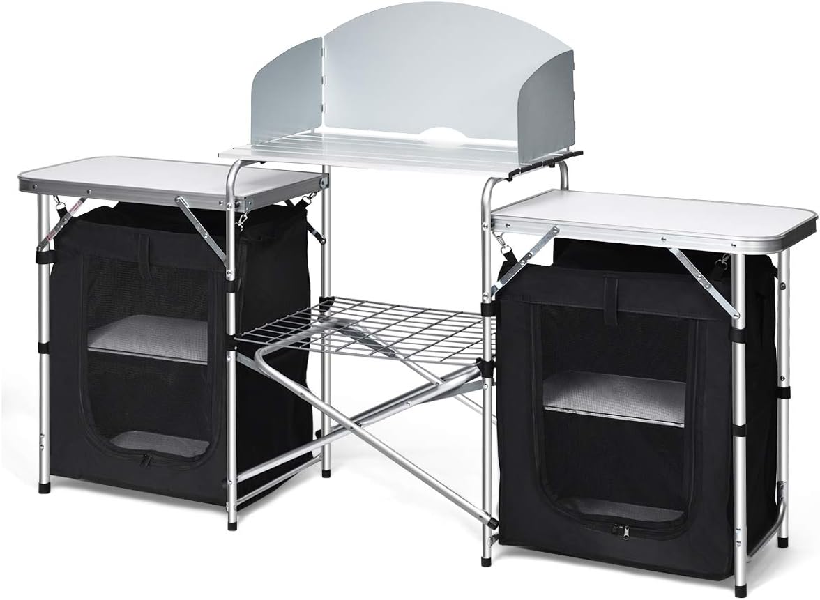 Portable Aluminum Camping Kitchen Table with Sink F593621