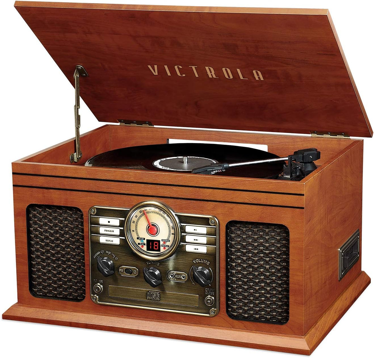 Mahogany 6-in-1 Bluetooth Record Player with Built-in Speakers I857636